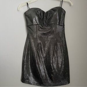 GUESS women mini dress metallic silver spaghetti strap fully lined empire cut S